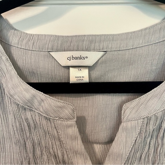 CJ Banks Grey Coastal Textured Roll Cuff Button Down Tunic Size 1X - Picture 3 of 7